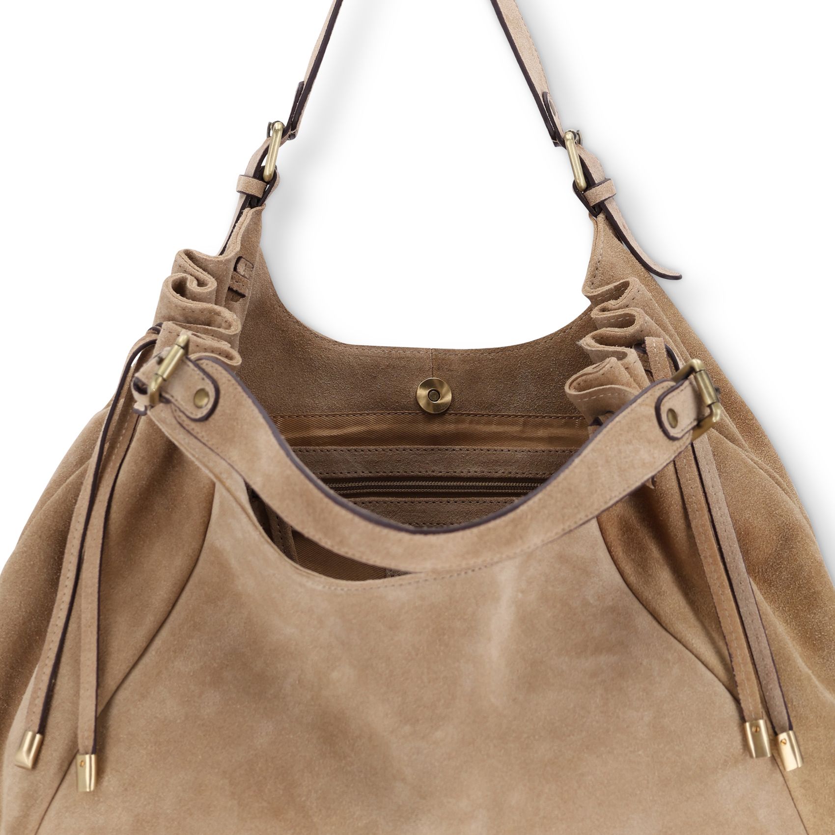 Sandfarbener Veloursleder-Shopper