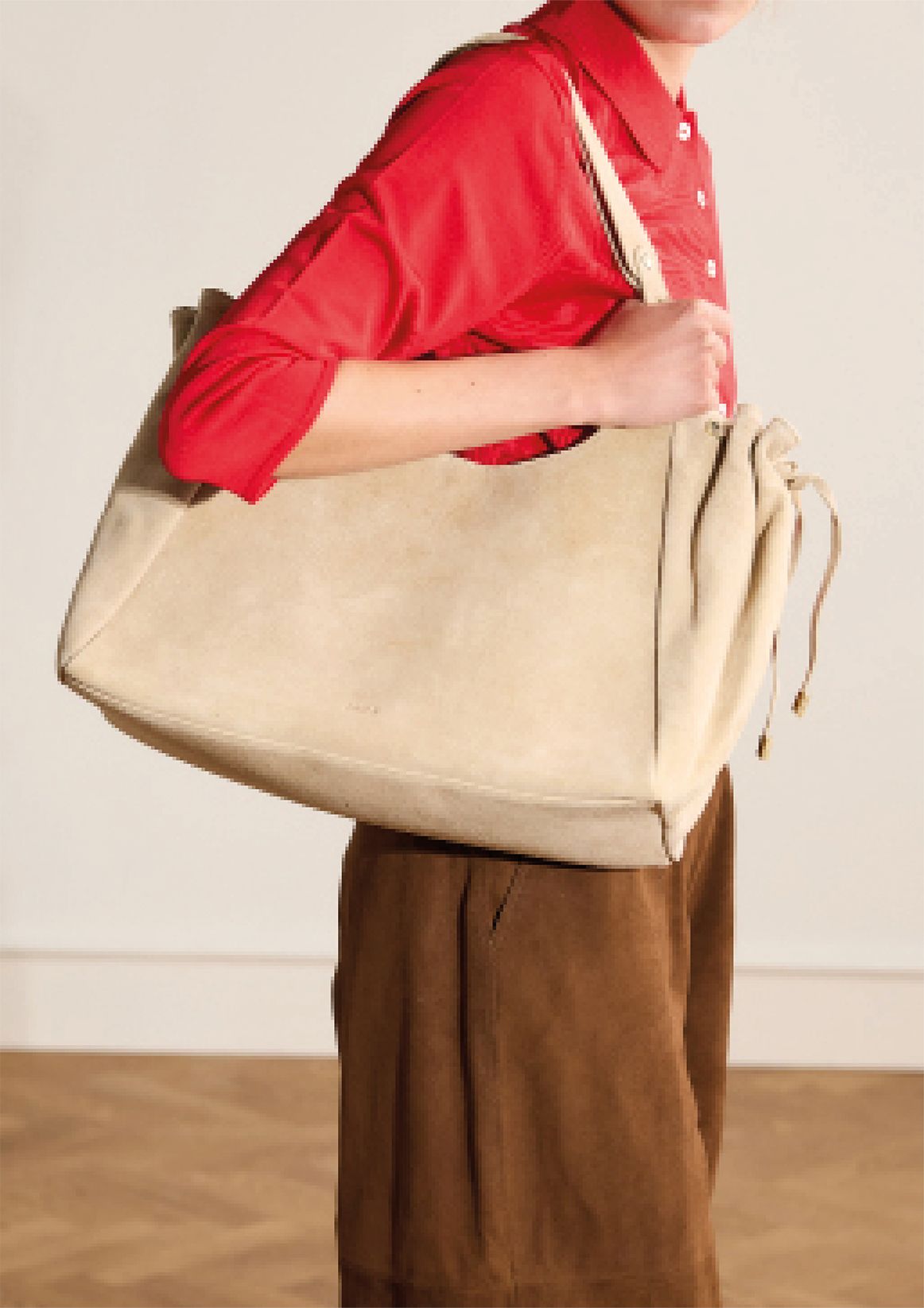 Zandkleurige suède shopper