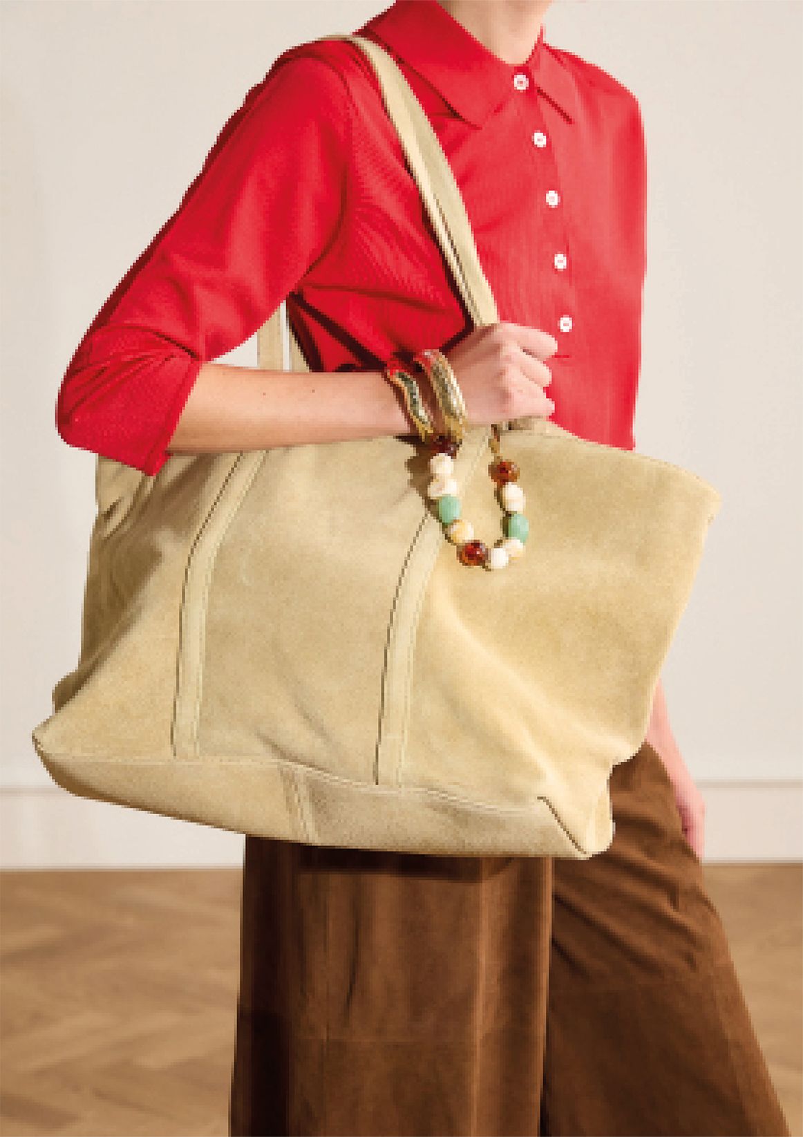 Beigefarbener Shopper aus Veloursleder