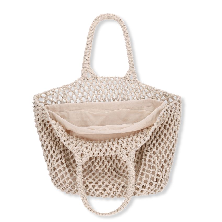 Beige gevlochten shopper