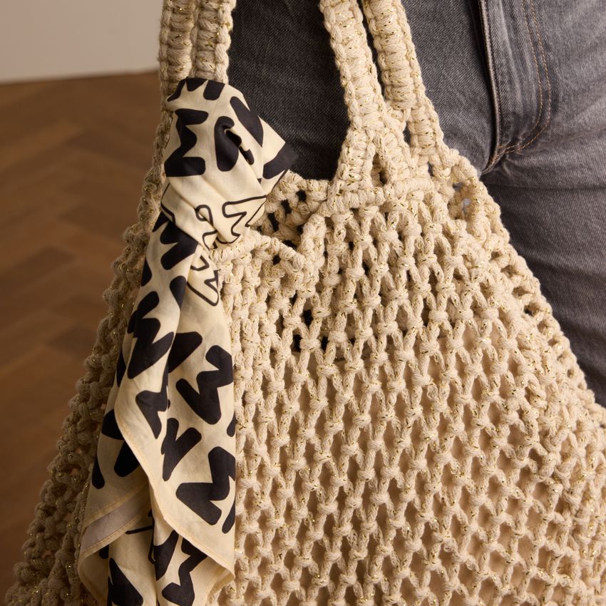 Beige gevlochten shopper