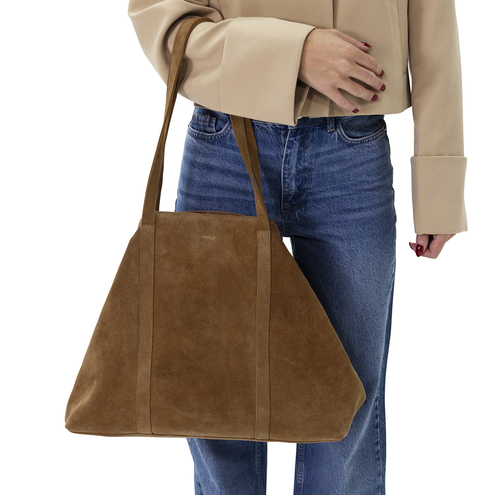 Cognacfarbener Veloursleder-Shopper Shopper Manfield Manfield