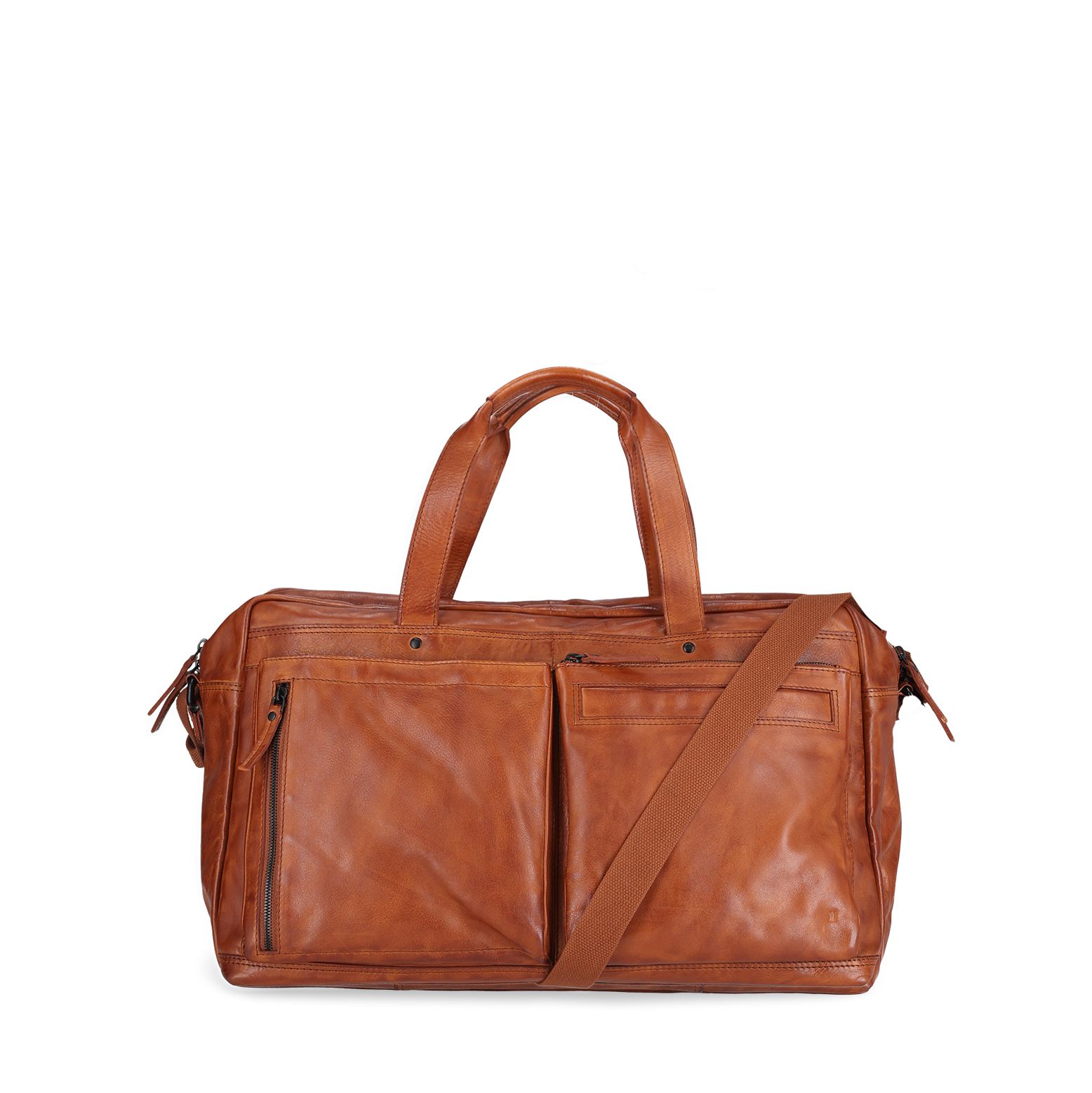 Cognac leren weekendtas