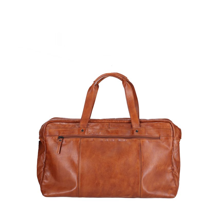 Cognac leren weekendtas