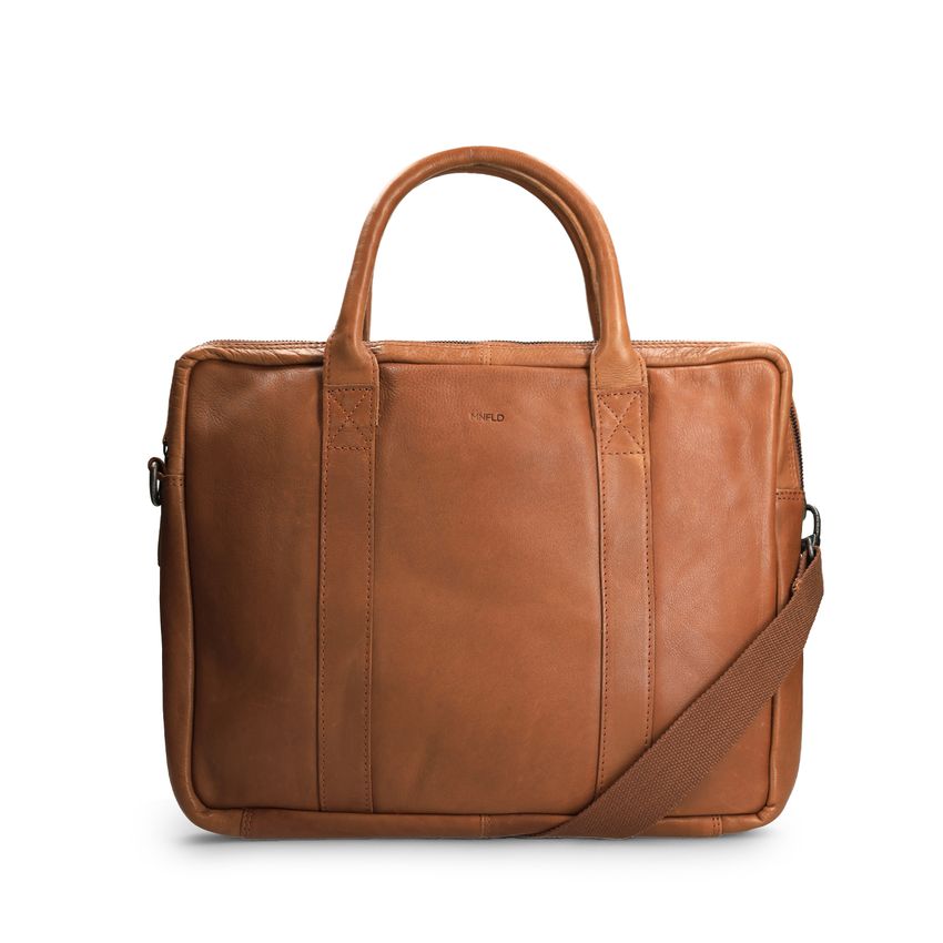 Cognac leren laptoptas