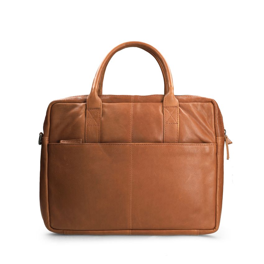 Cognac leren laptoptas