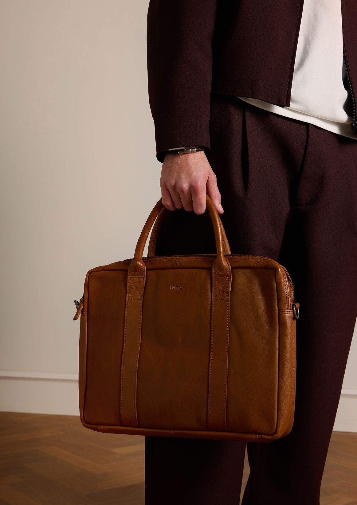 18 inch cognac leren laptoptas