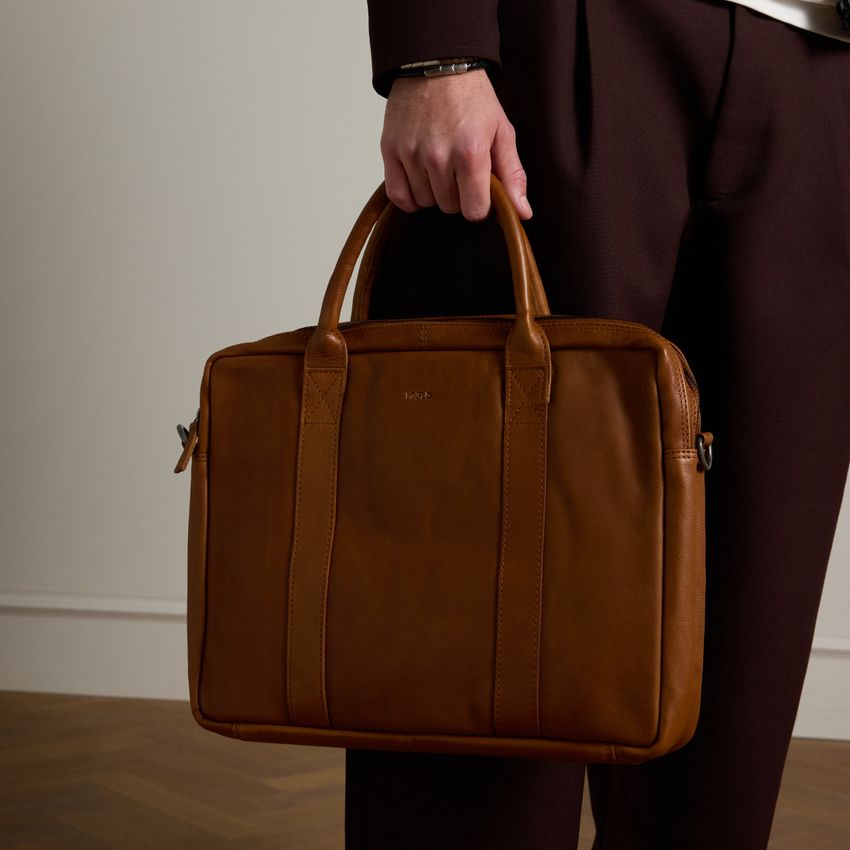 18 inch cognac leren laptoptas