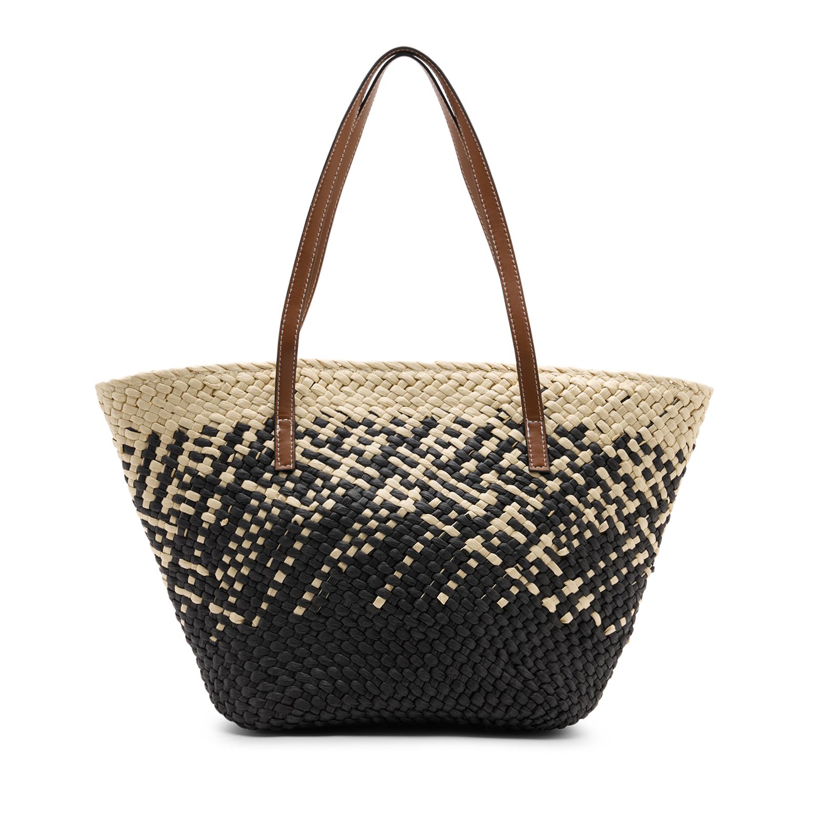 Beige en zwarte raffia schoudertas