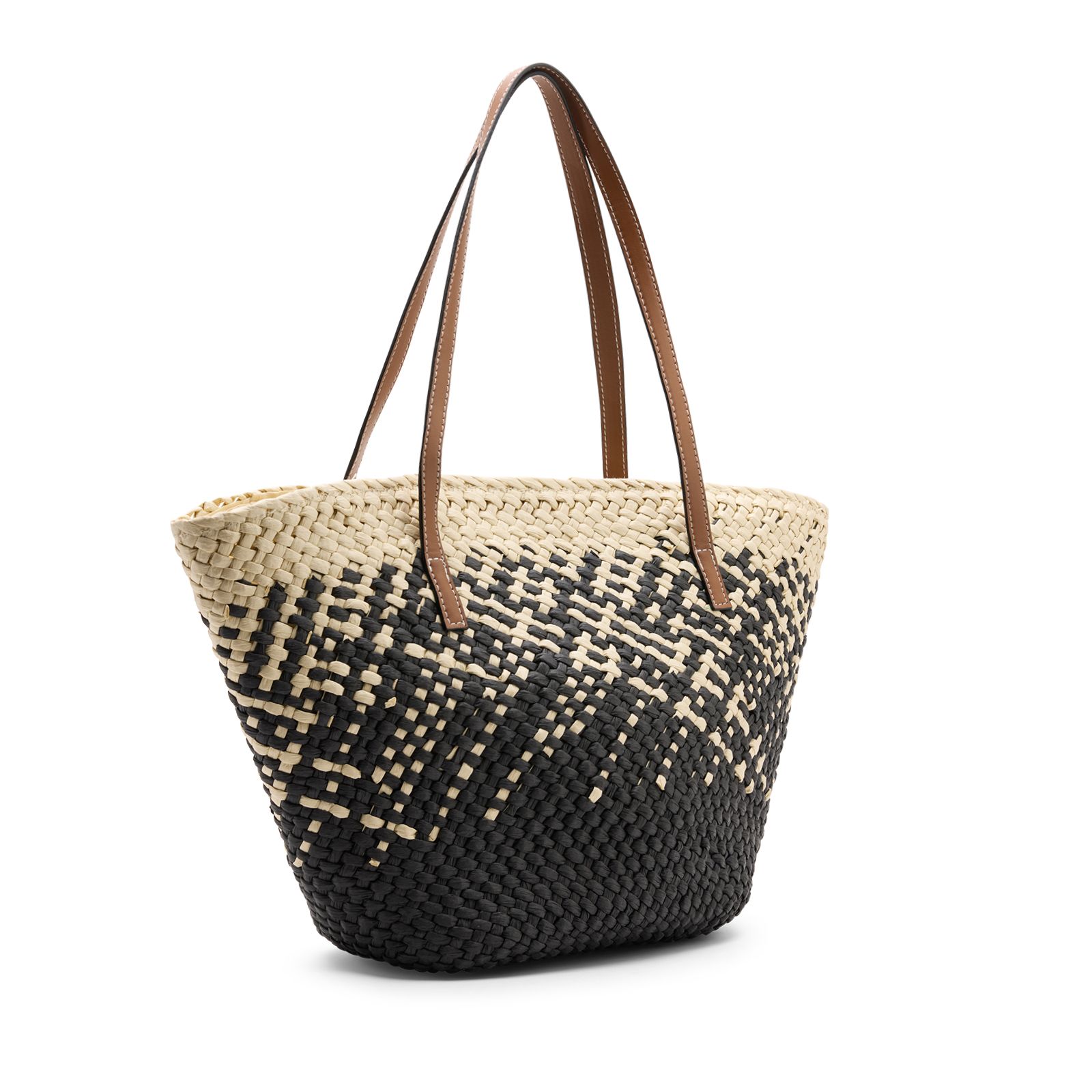 Beige en zwarte raffia schoudertas