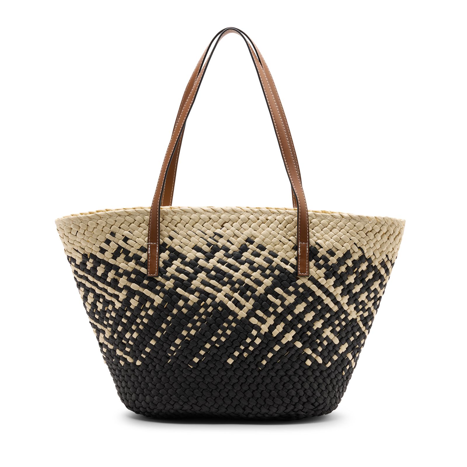 Beige en zwarte raffia schoudertas