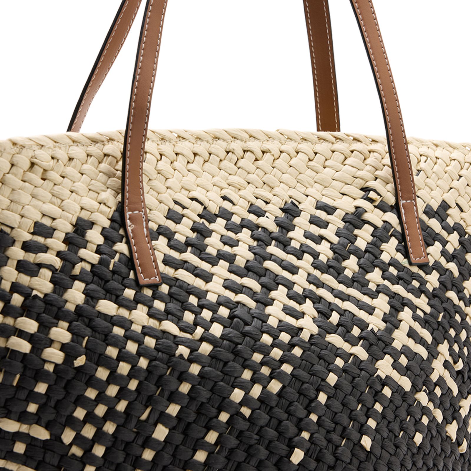 Beige en zwarte raffia schoudertas