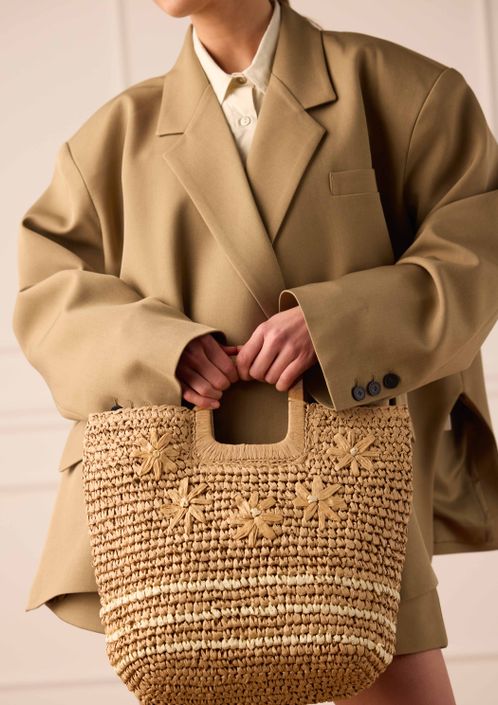 Beige raffia handtas