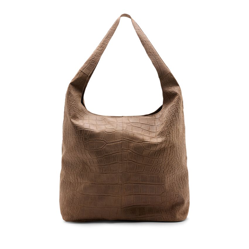 Taupe leren schoudertas met crocoprint