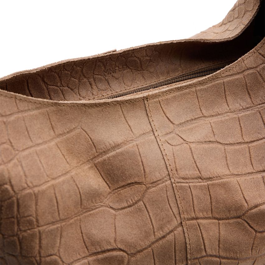 Taupe leren schoudertas met crocoprint