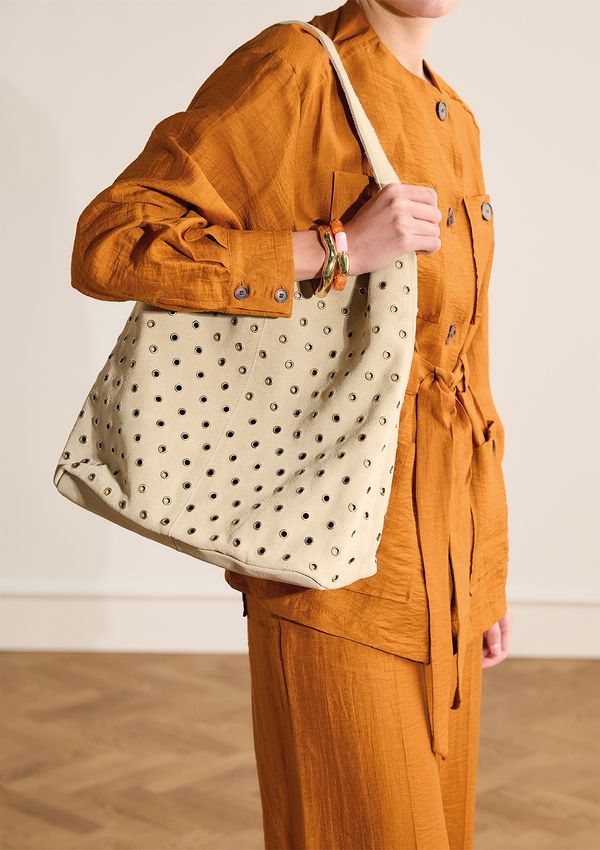 Beige suède shopper met studs