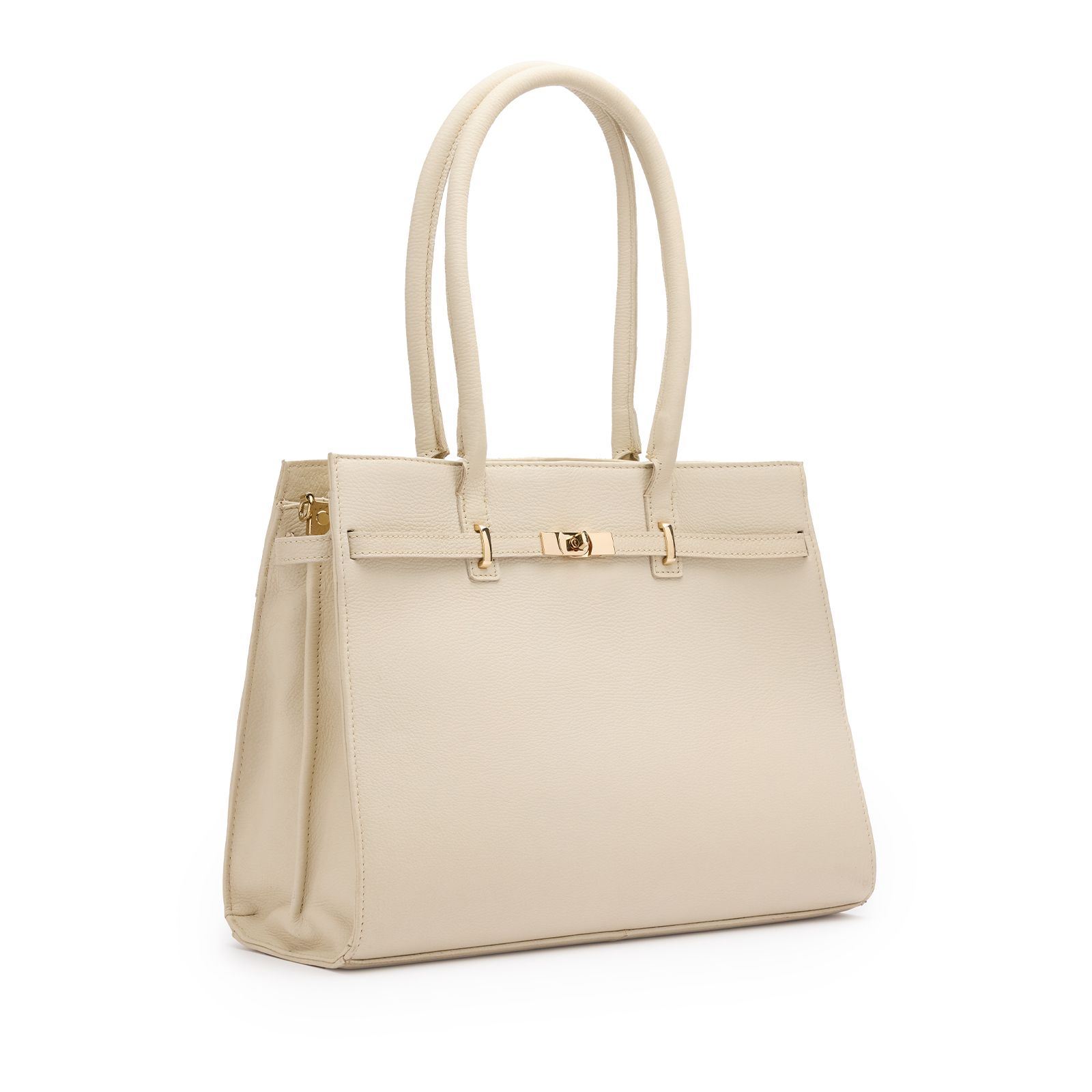 Beige leren schoudertas