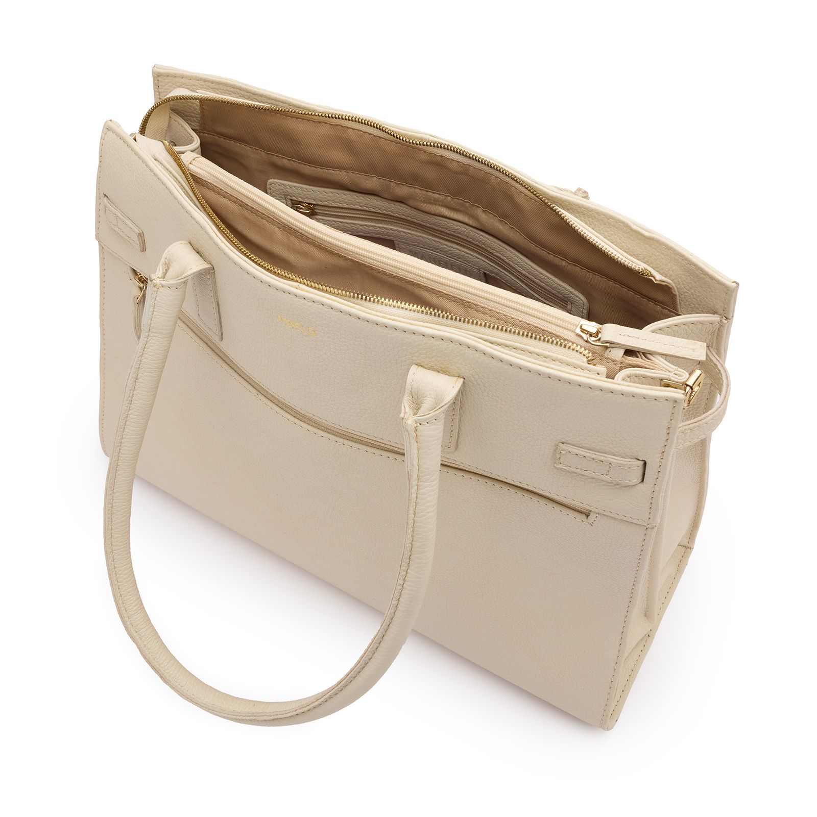 Beige leren schoudertas