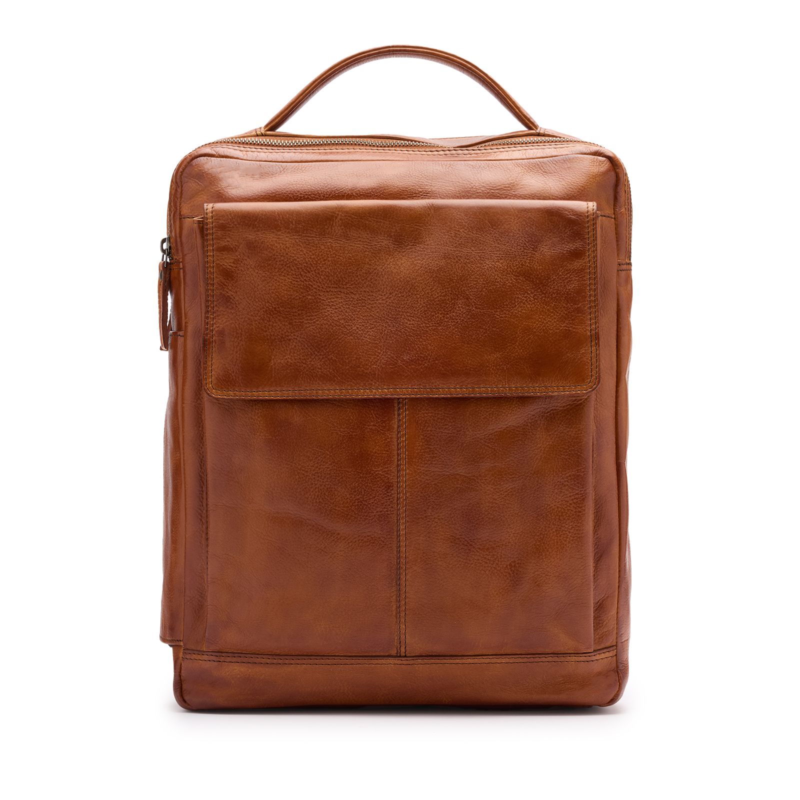 Cognacfarbener Lederrucksack unisex