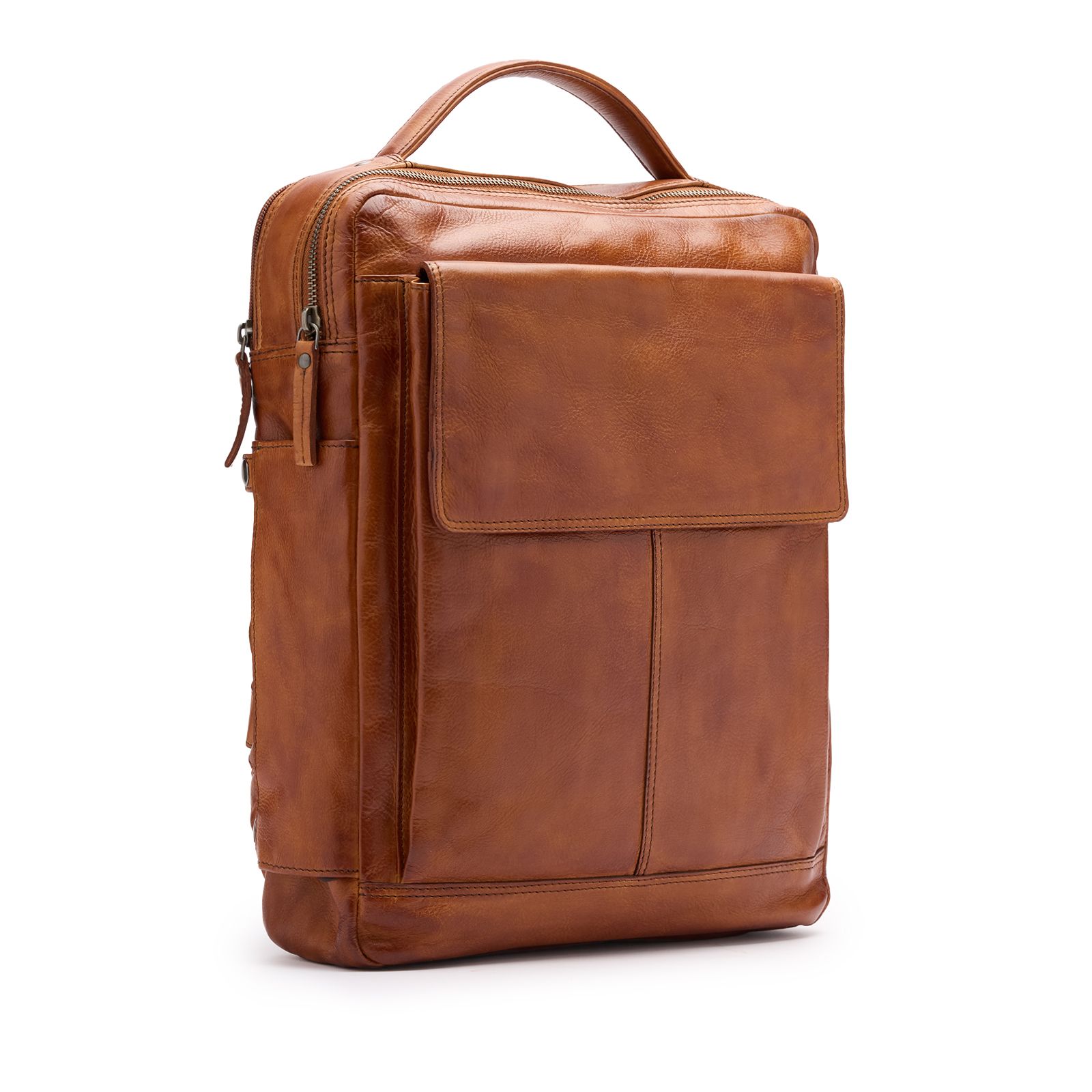 Cognacfarbener Lederrucksack unisex