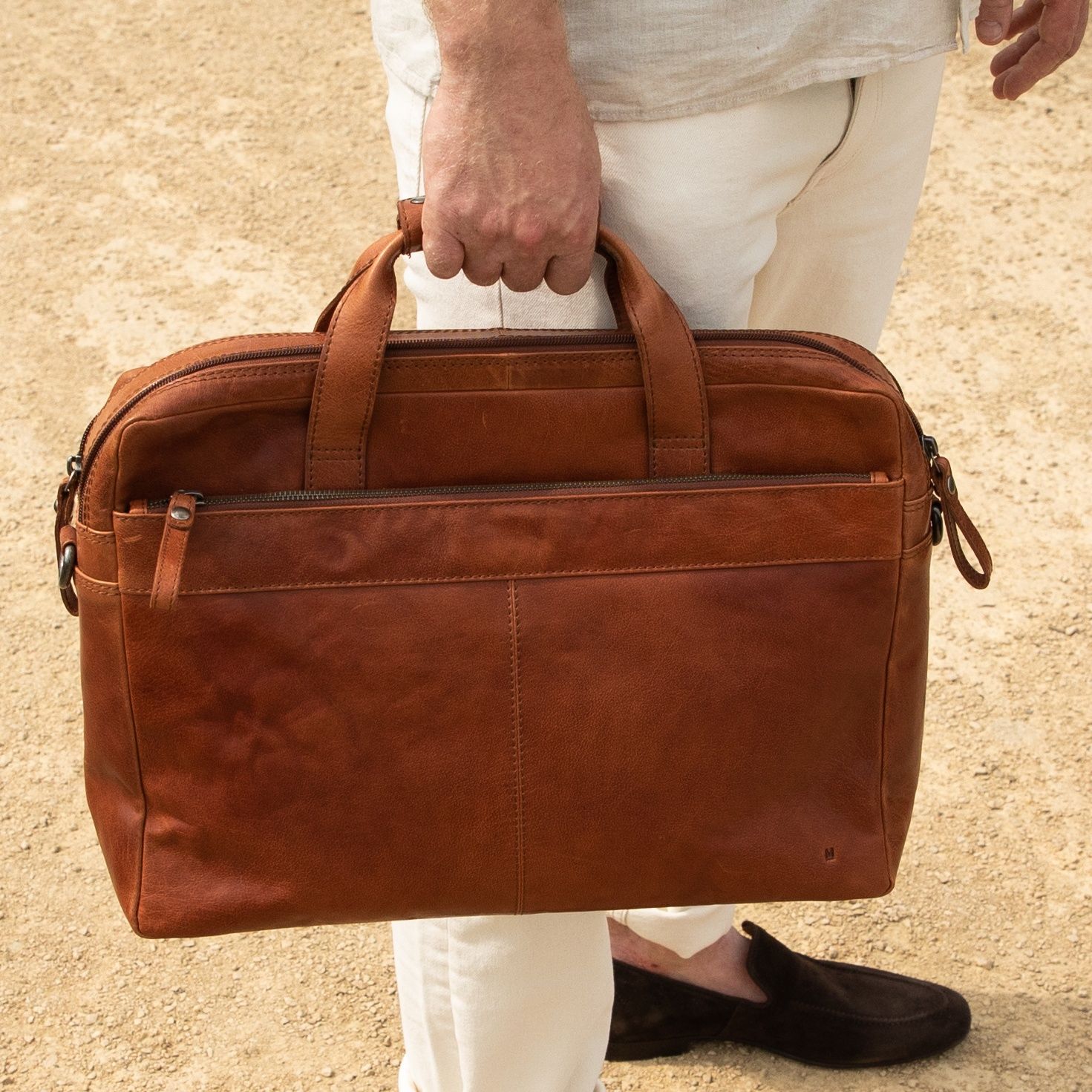 Cognac leren laptoptas 17,5 inch