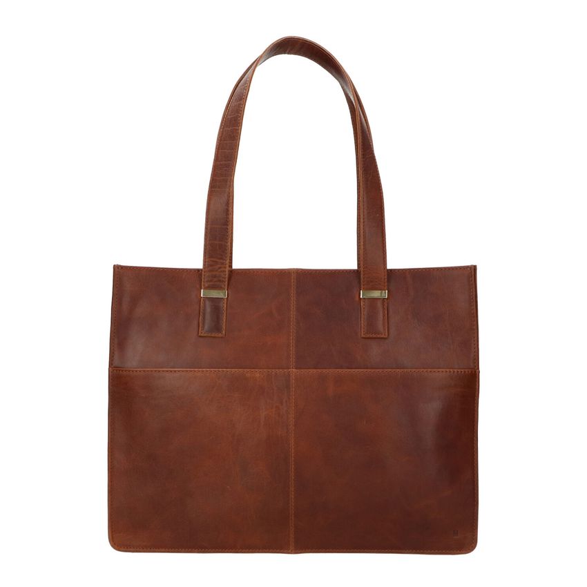 Cognacfarbener Leder-Shopper mit Laptopfach