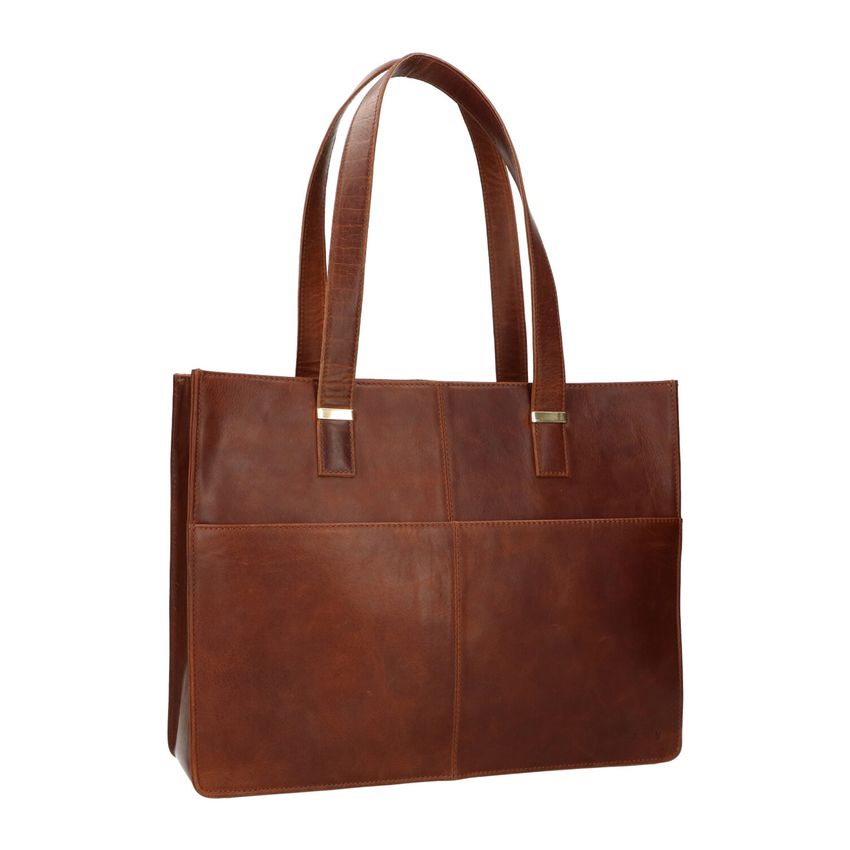 Cognacfarbener Leder-Shopper mit Laptopfach