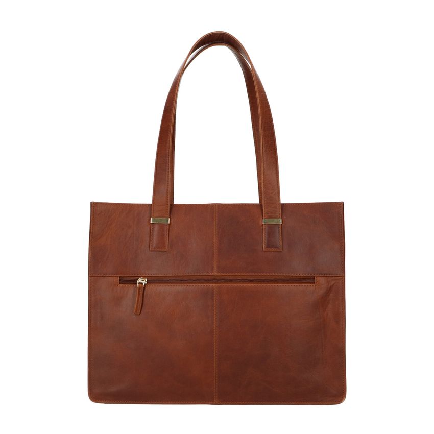 Cognacfarbener Leder-Shopper mit Laptopfach