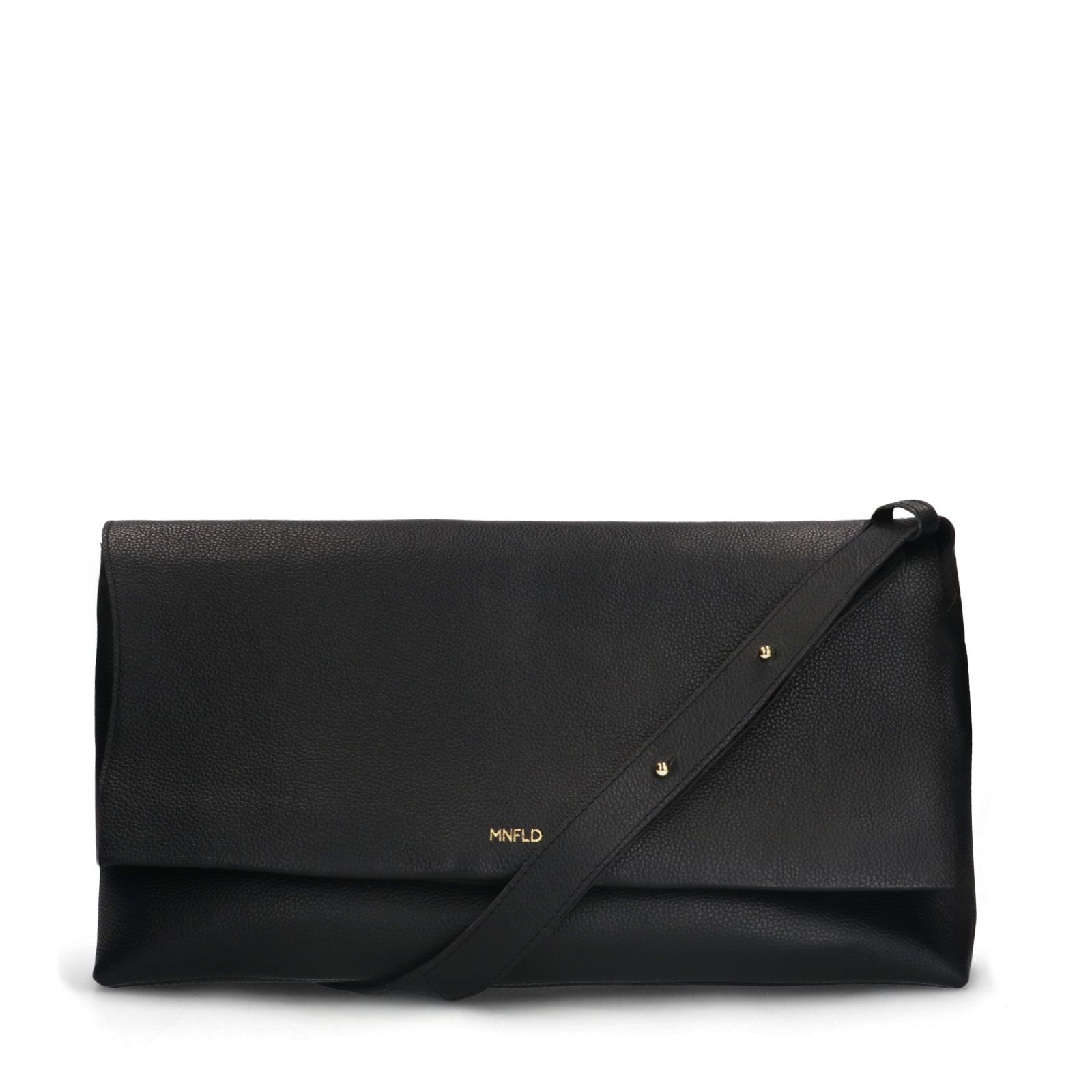 Zwarte leren schoudertas met flap