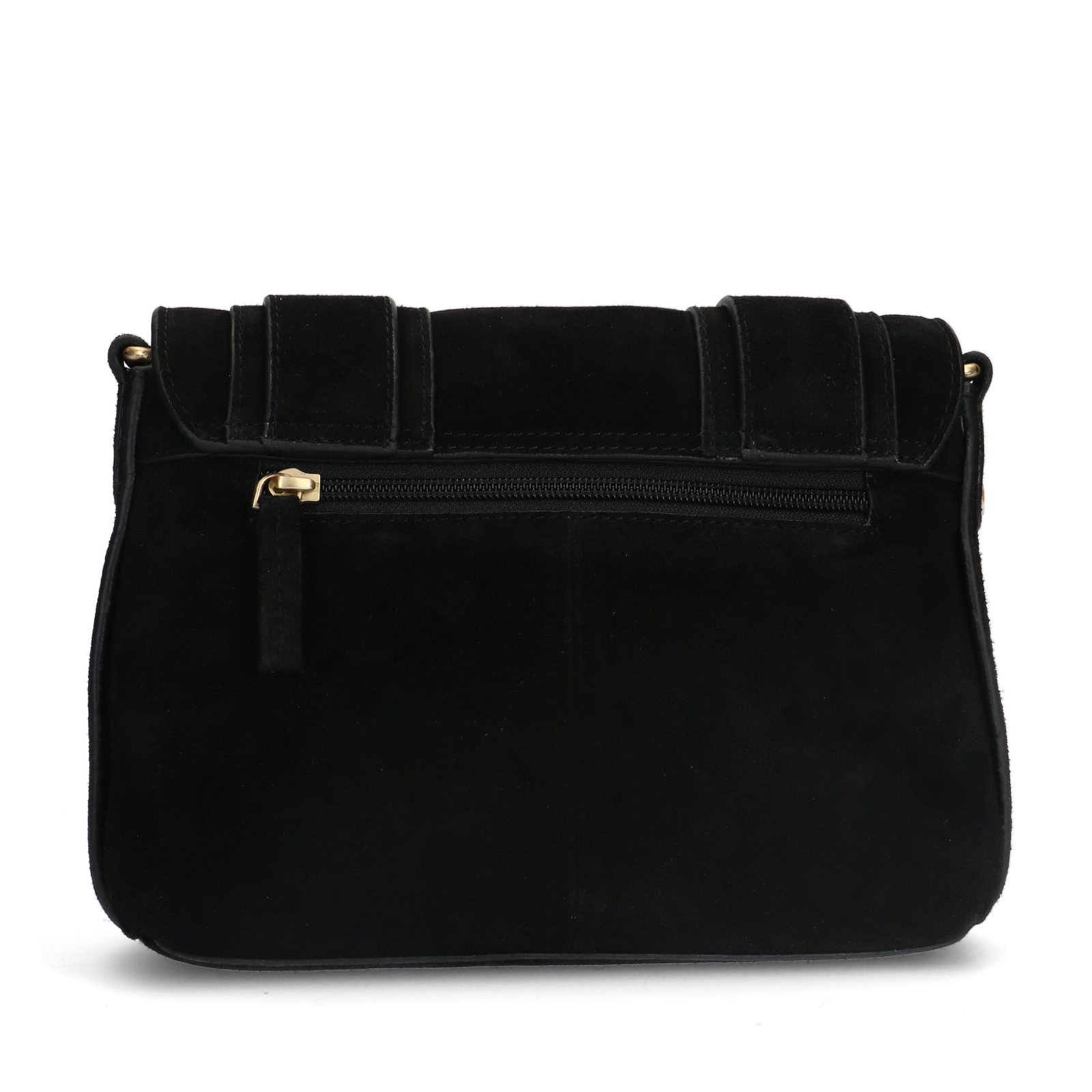 Schwarze Veloursleder-Schultertasche mit goldfarbenen Nieten 