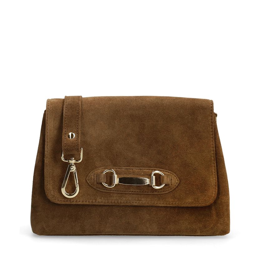 Braune Schultertasche aus Veloursleder