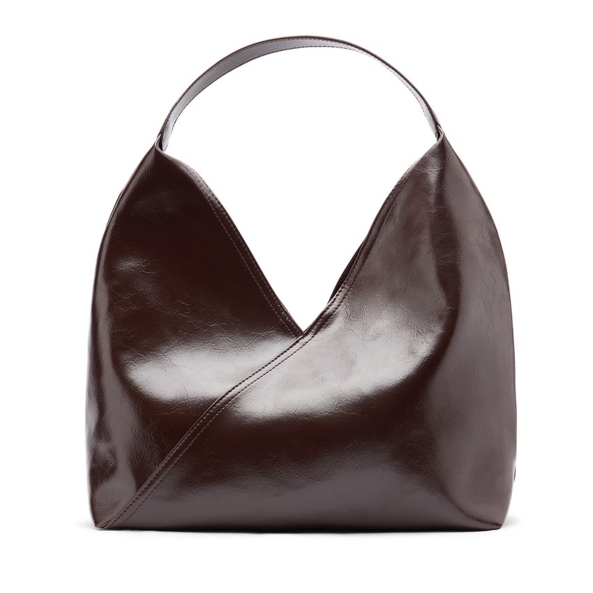 Dunkelbraune Schultertasche aus Lack