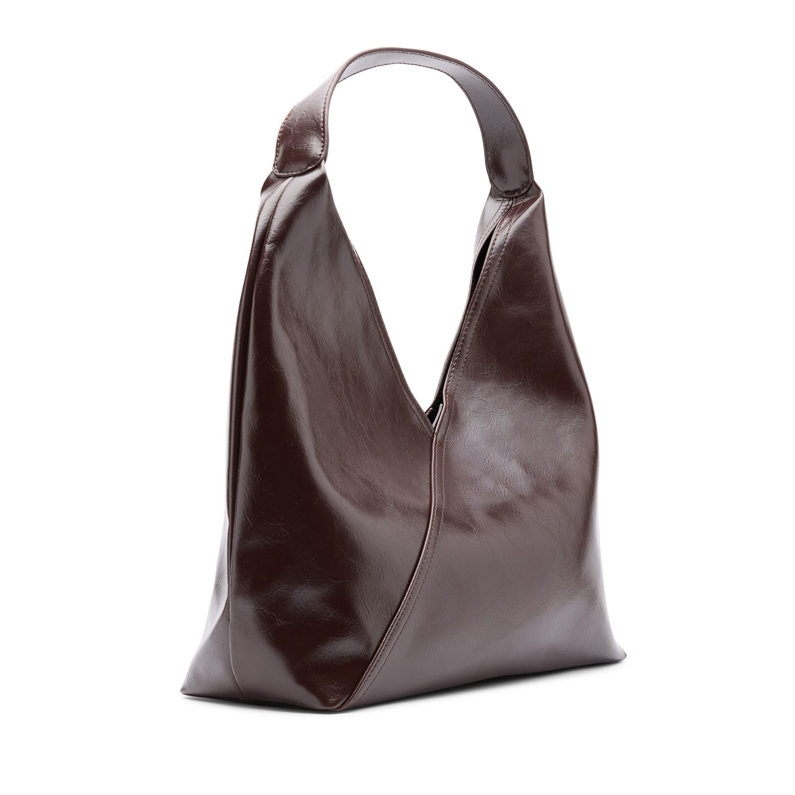 Dunkelbraune Schultertasche aus Lack