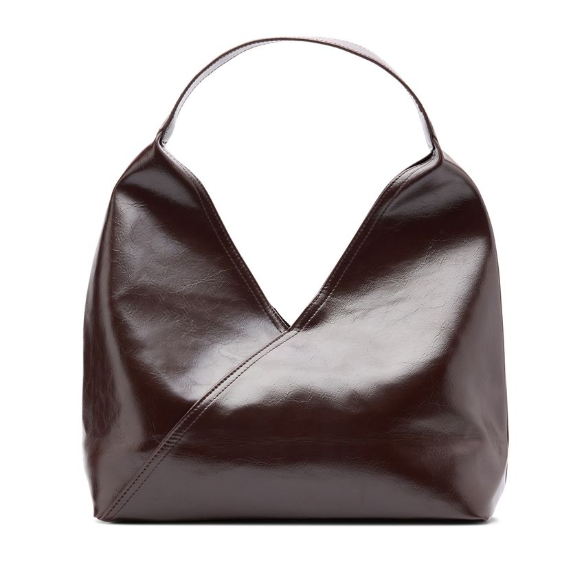 Dunkelbraune Schultertasche aus Lack