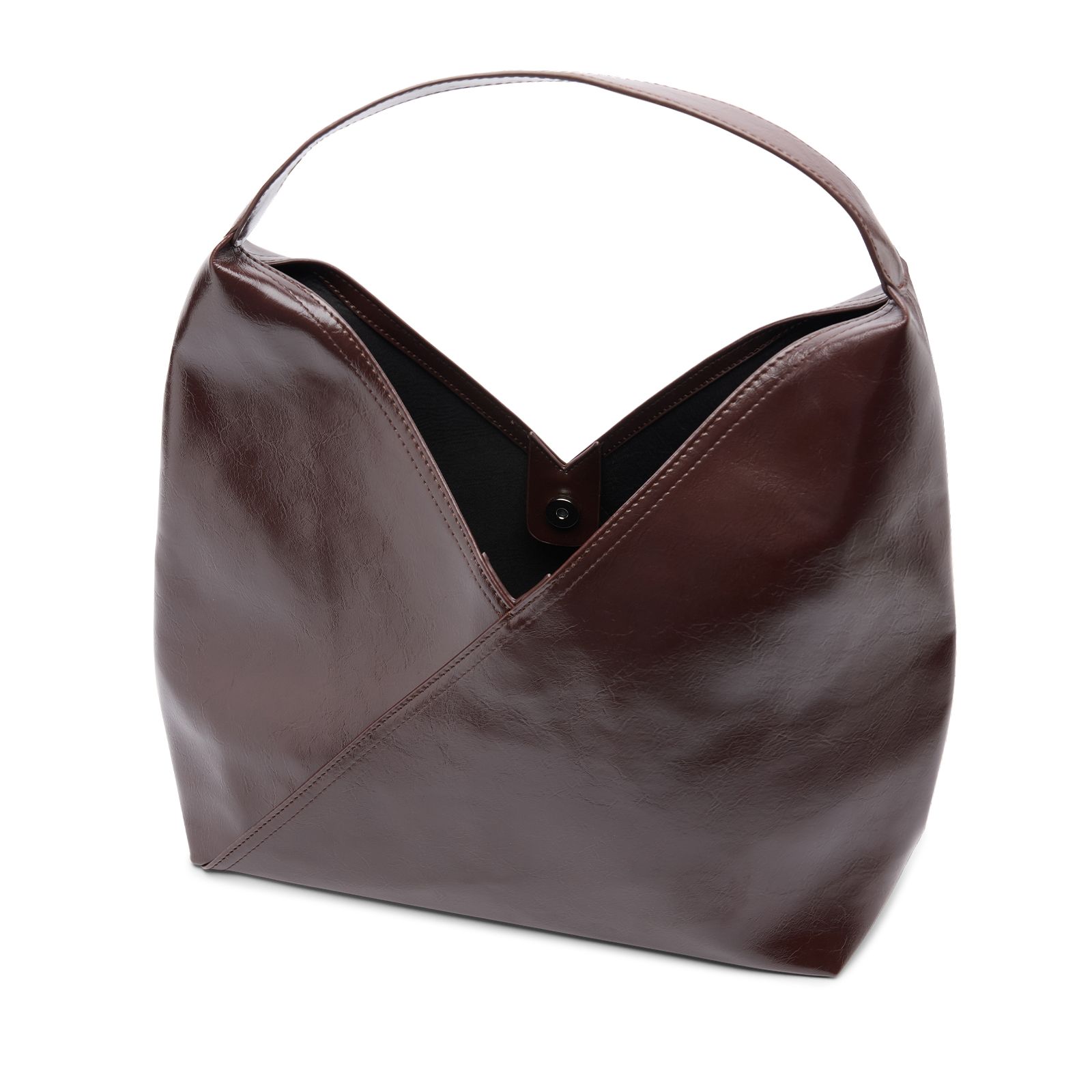Dunkelbraune Schultertasche aus Lack