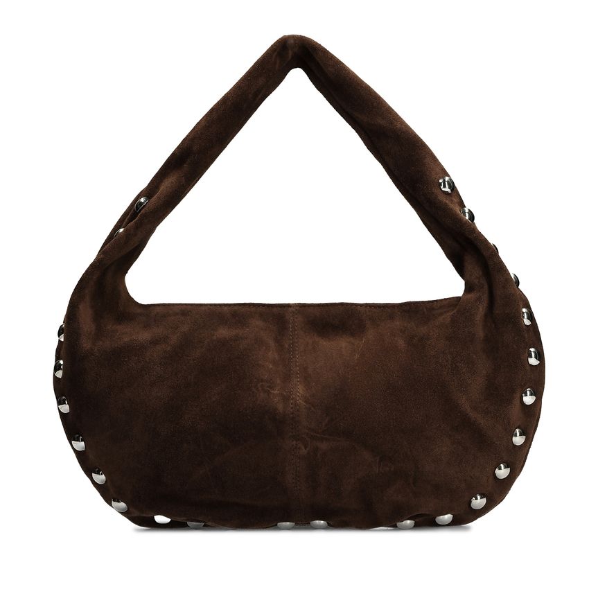 Dunkelbraune Schultertasche aus Veloursleder