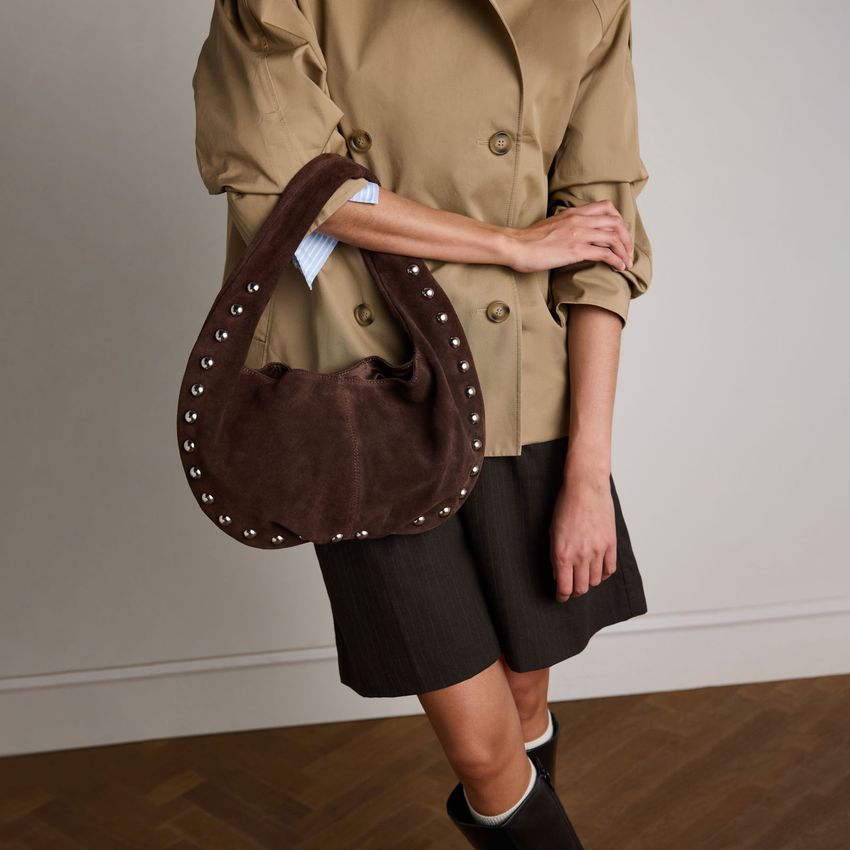 Donkerbruine suède schoudertas