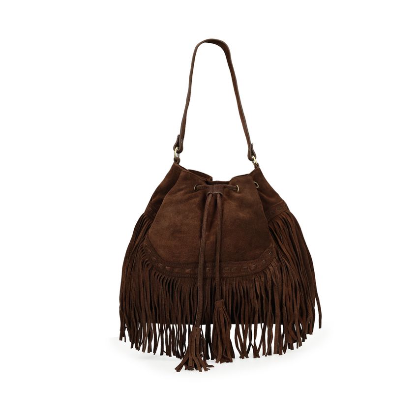 Braune Veloursledertasche mit Fransen