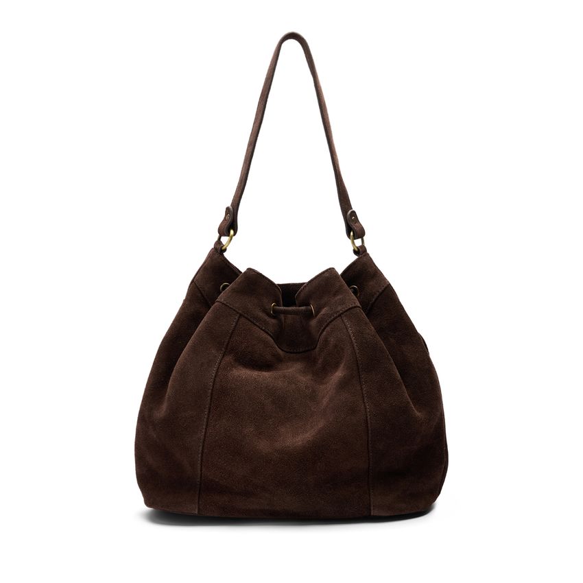 Bruine suède tas met franjes