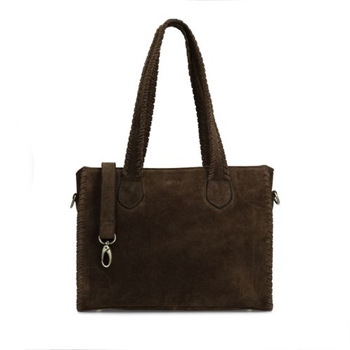 Bruine suède handtas met gevlochten details