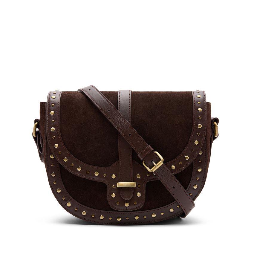 Donkerbruine suède schoudertas