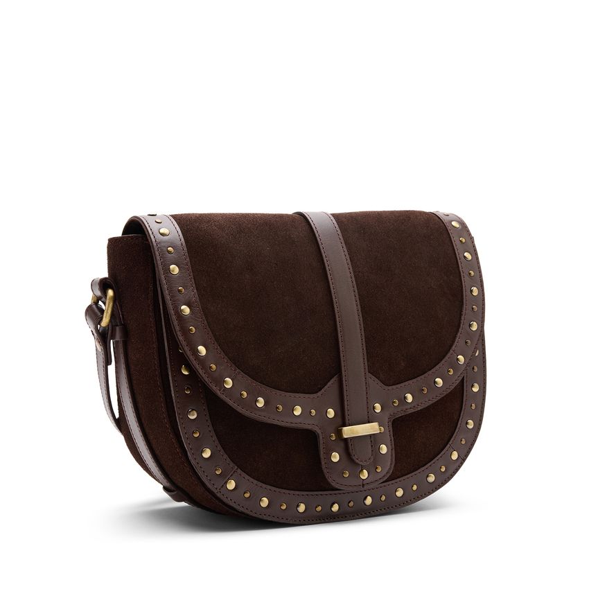 Donkerbruine suède schoudertas