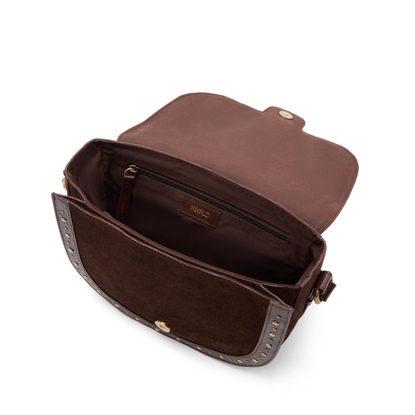 Donkerbruine suède schoudertas