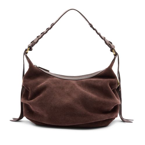 Donkerbruine suède schoudertas