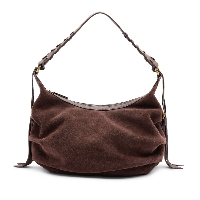 Donkerbruine suède schoudertas