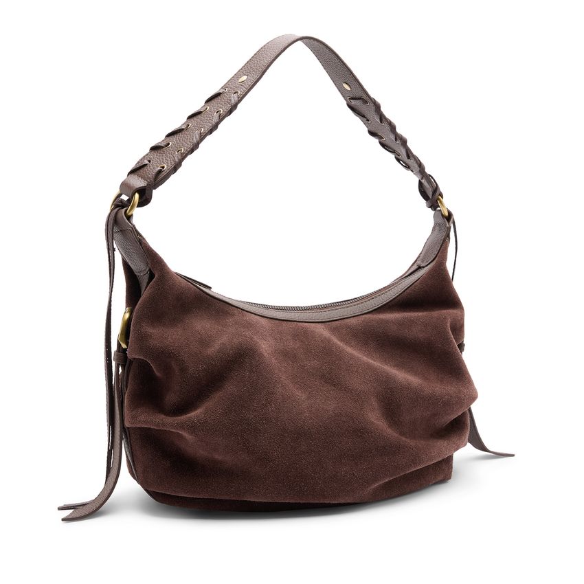 Donkerbruine suède schoudertas