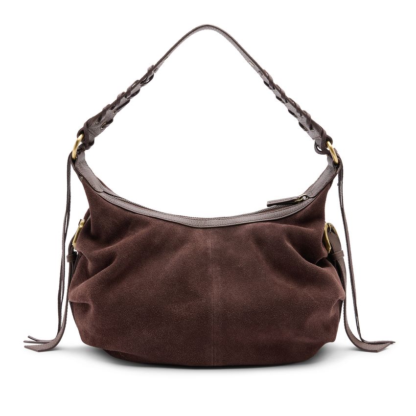 Donkerbruine suède schoudertas