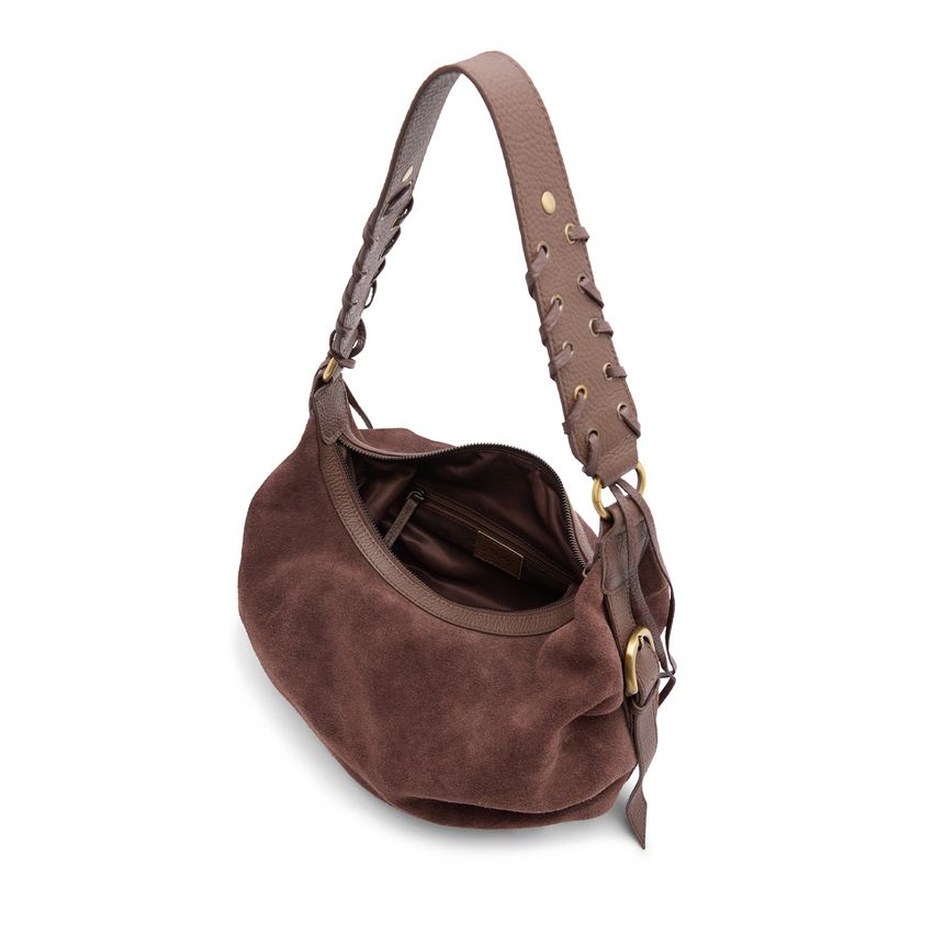 Donkerbruine suède schoudertas
