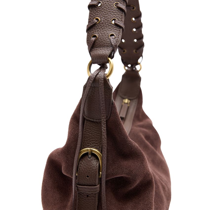 Donkerbruine suède schoudertas