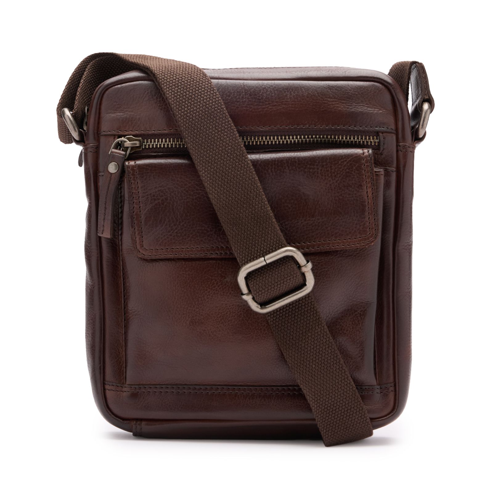 Braune Unisex-Schultertasche aus Leder